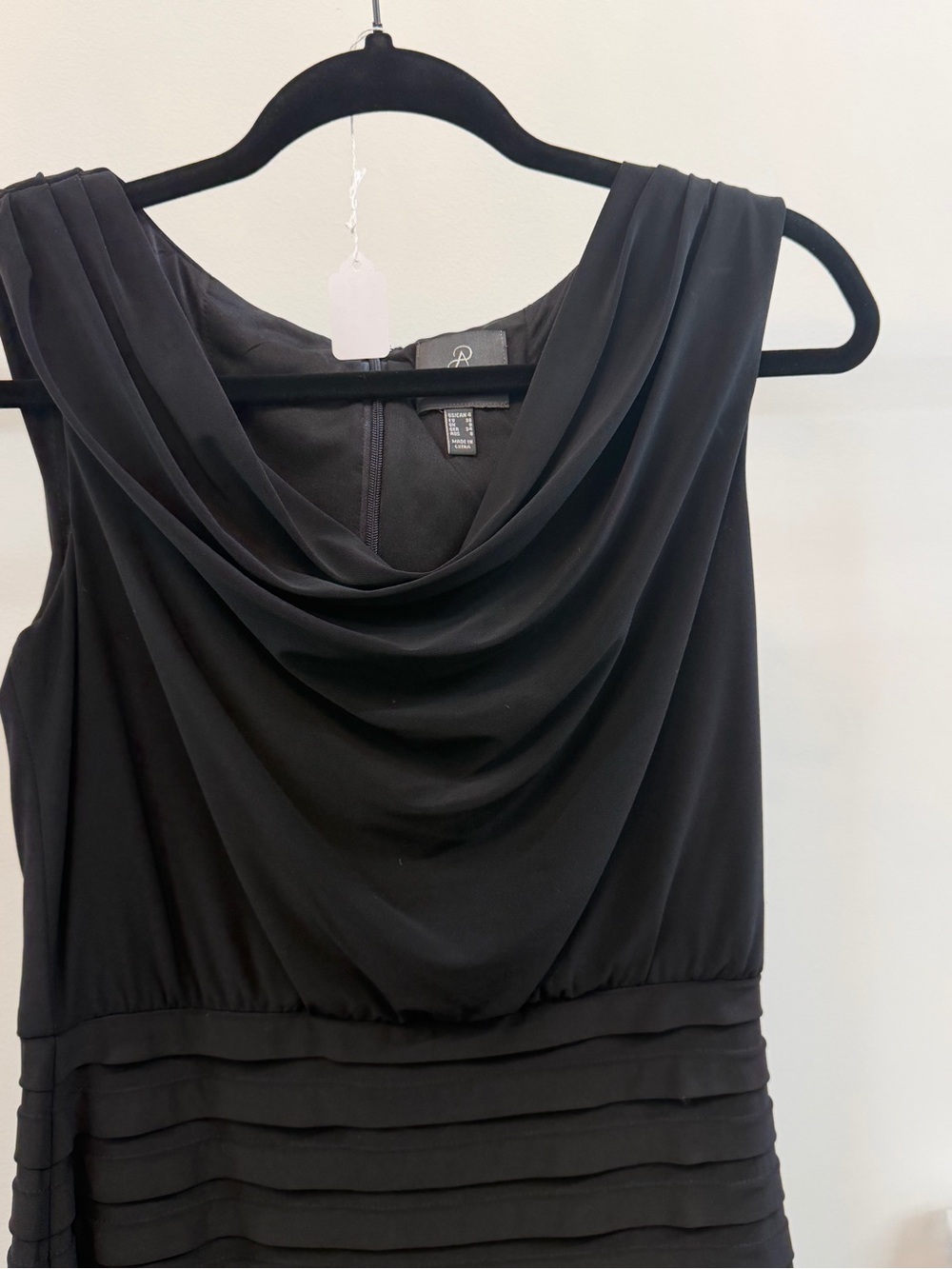 Adrianna Papell Black Sleeveless Cowl Neck Midi Dress with Layered Skirt - Picture 3 of 6